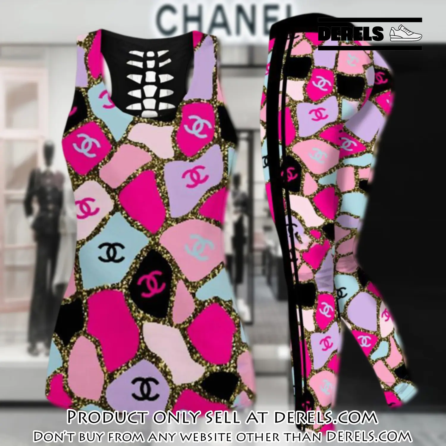 Chanel pink tank top leggings set luxury brand for women yoga gym dr2403883